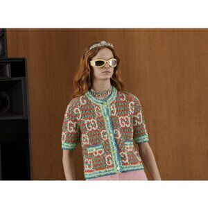 NWT GUCCI Green/Red Maxi GG Cotton Blend Cardigan Sweater Size M💚❤️🤍